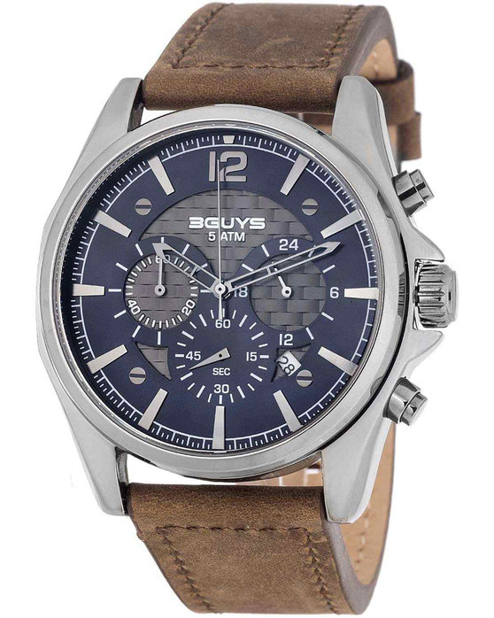 3GUYS Chronograph Brown Leather Strap