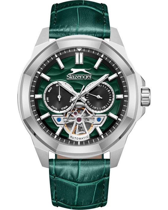 SLAZENGER Automatic Green Leather Strap