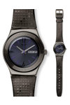 SWATCH London Smoke Black Leather Strap