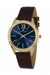 Jacques LEMANS Rome Crystals Gold Brown Leather Strap