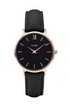 CLUSE Minuit Rose Gold Bezel Black Leather Strap