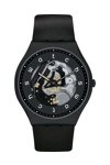 SWATCH Skin Irony White Side Black Leather Strap