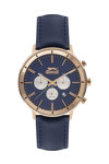 SLAZENGER Gents Dual Time Blue Leather Strap