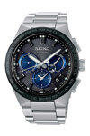 SEIKO Astron Sunray Dark Night GPS Solar Dual Time Silver Titanium Bracelet